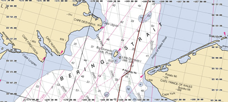 Chart showing Healy's track line through the Bering Strait.