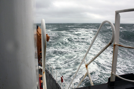 Rough seas seen off the side of Healy.