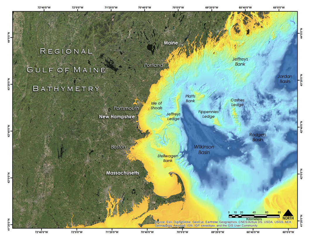 Figure 2. MBES bathymetry combined with the lower resolution, regional bathymetry 